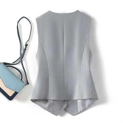 Frauen Mode Vorderen Knopf Ausgestattet Weste Vintage Ärmellose Welt Taschen Weibliche Oberbekleidung Chic Weste Tops.