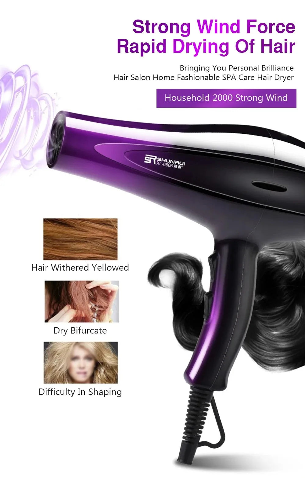 High-Power Ionic Hair Dryer Fast Heating and Hot/Cold 9 Gears Adjustment Home Professional Hairdryer Blow Dryer with Accessories
