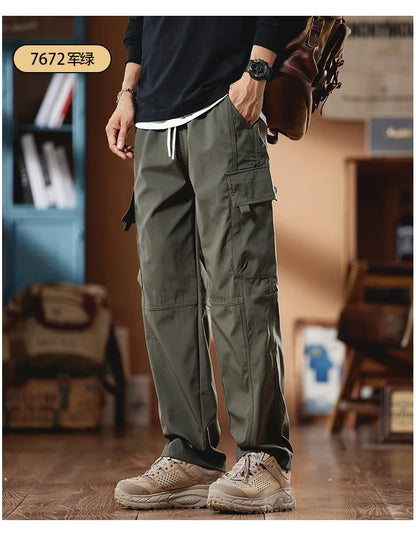New in Tall Men Cargo Pants Elastic Waist Extra Long Length 115cm Male Waterproof Trousers Lengthened Slim Thin Leg 190cm 200 Cm