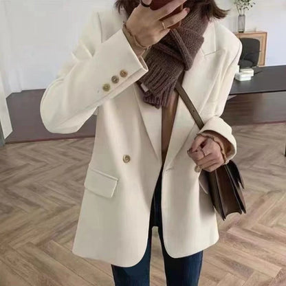 Koreanische Weiß Anzug Mantel Frauen Elegante Langarm Revers Blazer für Frau Herbst Winter Einzigen Taste Einfarbig Business Jacke.