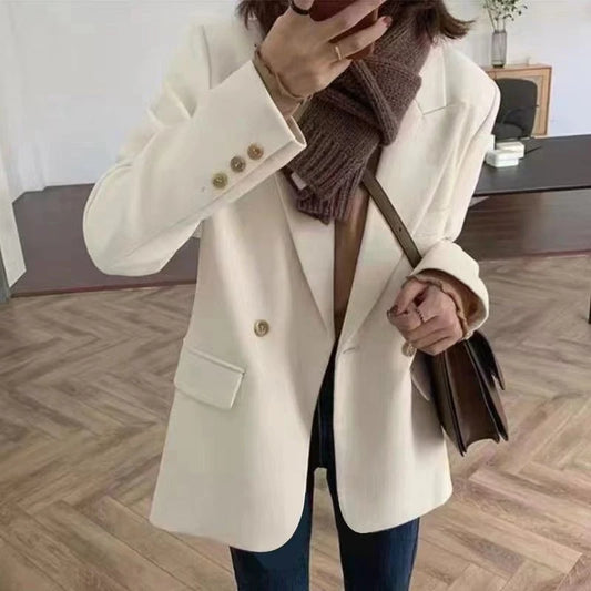Koreanische Weiß Anzug Mantel Frauen Elegante Langarm Revers Blazer für Frau Herbst Winter Einzigen Taste Einfarbig Business Jacke.
