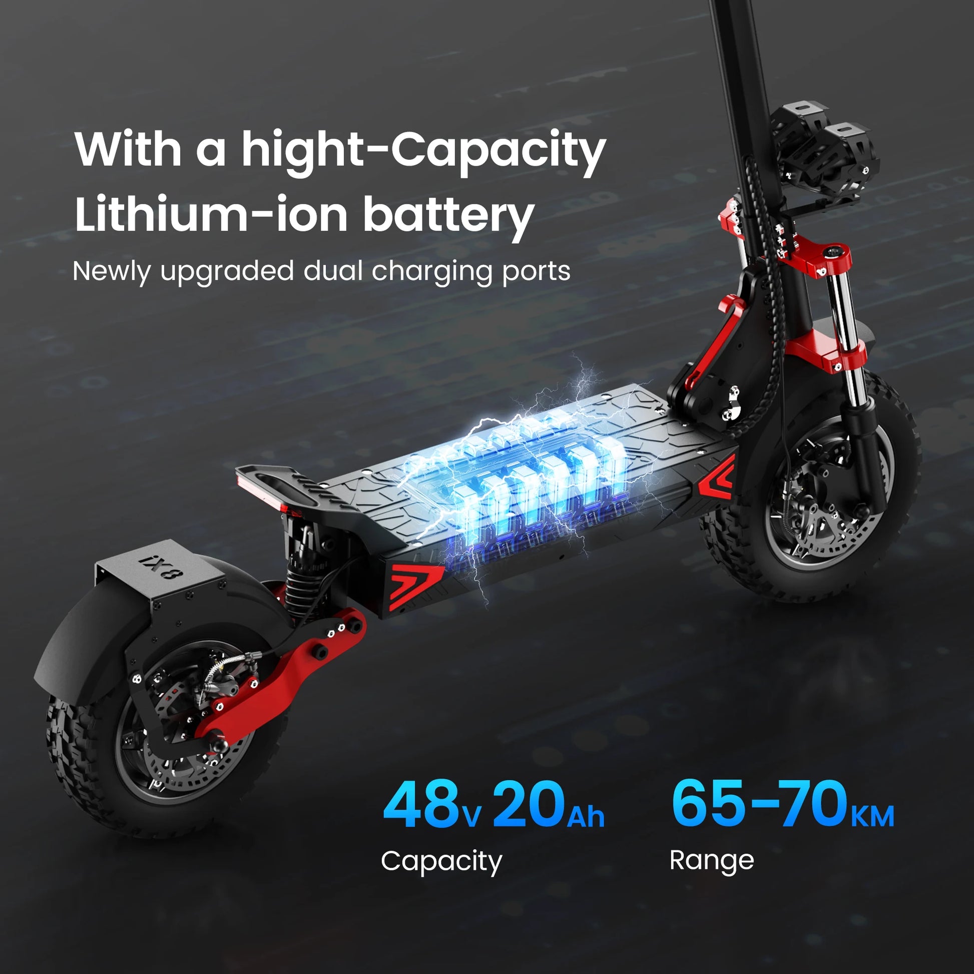iScooter IX8 Foldable Electric Kick Scooter for Adults 60 km/h Speed 2400W Power 48V Voltage 20Ah Battery.