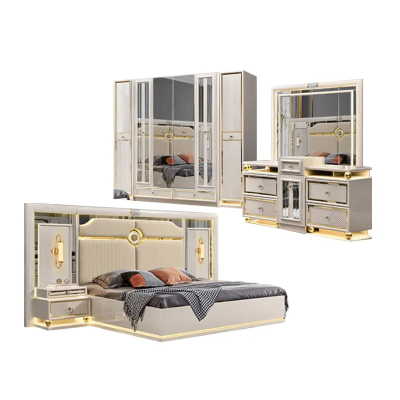 Türkisches Holzrahmen-Doppel-Kingsize-Bettsofa für Zuhause, modernes, luxuriöses, komplettes Schlafzimmermöbel-Set aus Holz