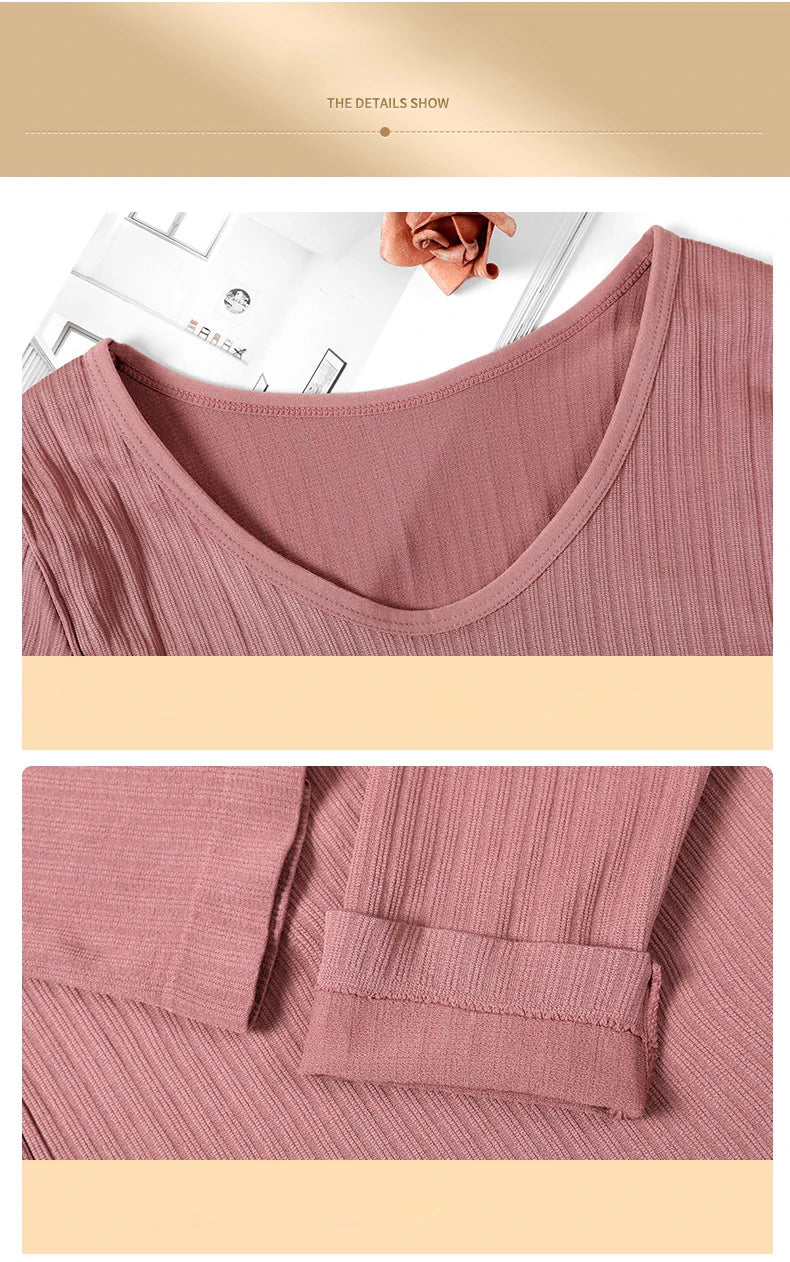 Frauen Thermo Unterwäsche Winter Langarm Winterkleid ung nahtlose Thermo Unterwäsche Intim Set Frau dicke 2 Stück Nachtwäsche