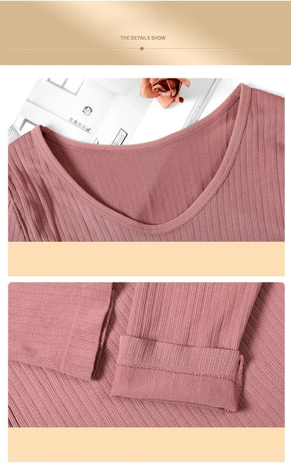 Frauen Thermo Unterwäsche Winter Langarm Winterkleid ung nahtlose Thermo Unterwäsche Intim Set Frau dicke 2 Stück Nachtwäsche