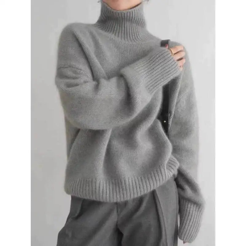 100% Mink Cashmere Turtleneck Sweater Women Solid Color Long Sleeve Top Autumn Winter Fashion Knit Female Warm Pullover Jumper.