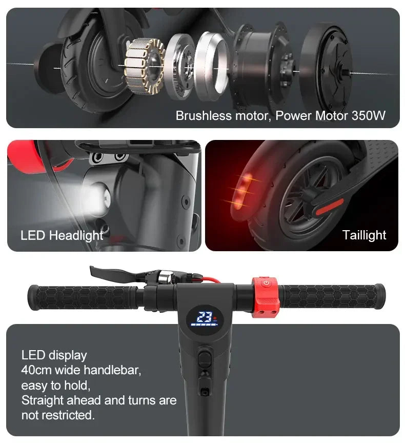 Alnsoor X7 City Electric Scooter 350W Motor 36V5AH Battery City Electric Scooter 10" Road Tire Electric Scooter.