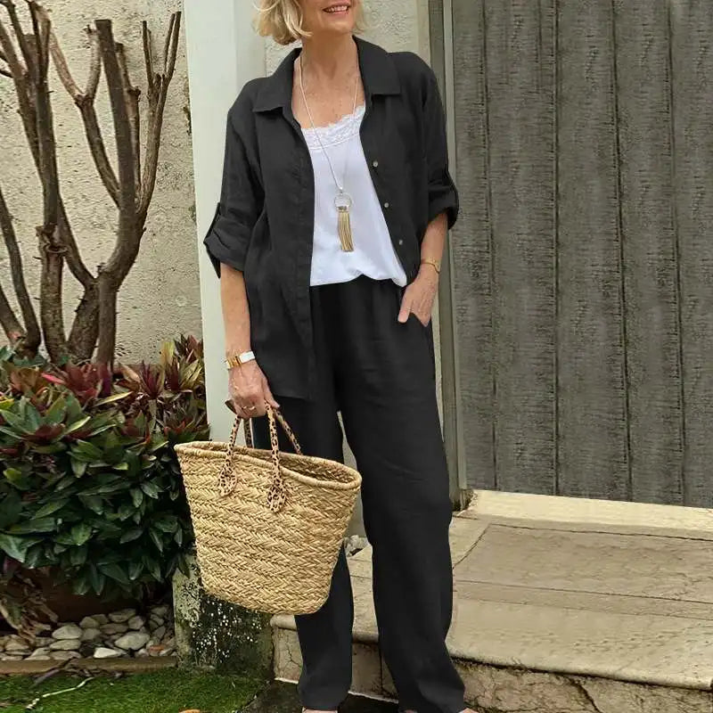 New Cotton Linen Suit Women's Tracksuit Oversize Shirt Loose Pants Set Female Trendy Daily Casual Fashion Ladies 2 Piece Sets.