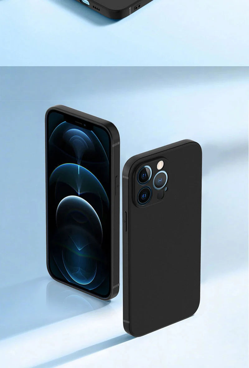 Luxury Black Silicone Matte Phone Case For iPhone 16 15 14 11 12 13 Pro Max 15 Plus 12 Mini 16E Xr X Xs Max Back Cover Soft Case.