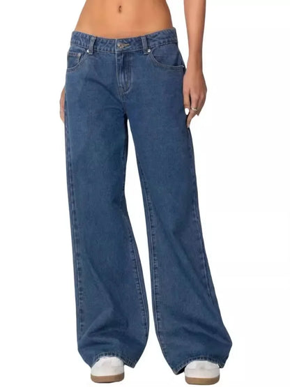Fashionable Russian Women's Jeans High Waist Wide Leg Floor-Length Old Fashion Decorative Long Version of Women's Jeans.