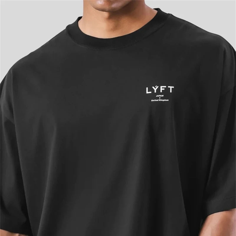 ONE POINT LYFT Print Big T Shirt Men Running Sport Gym Fitness Training Oversized 100% Cotton T-shirt Mens Bodybuilding Tee Tops.