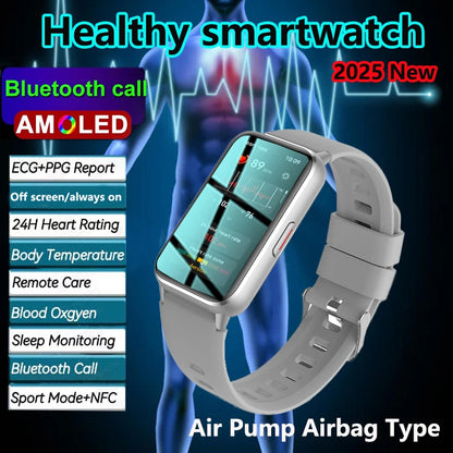 2025 New Grade Nursing Smart Watch AMOLED Blood Oxygen ECG + PPG Blood Pressure Body Temperature Bluetooth Health Smartwatch.