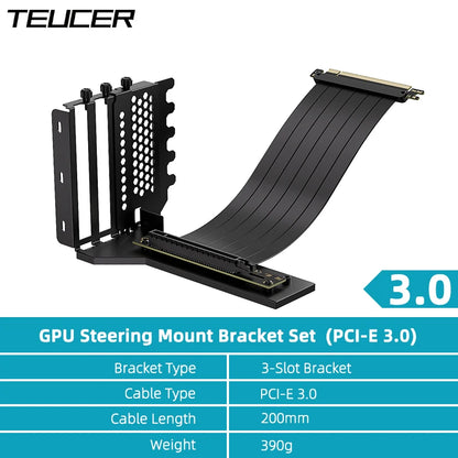 TEUCER L-Z3 GPU Vertical Mounting Bracket Kit, PCIe 4.0 X16 Riser Cable 200mm, Graphics Card Steering Mounting Bracket
