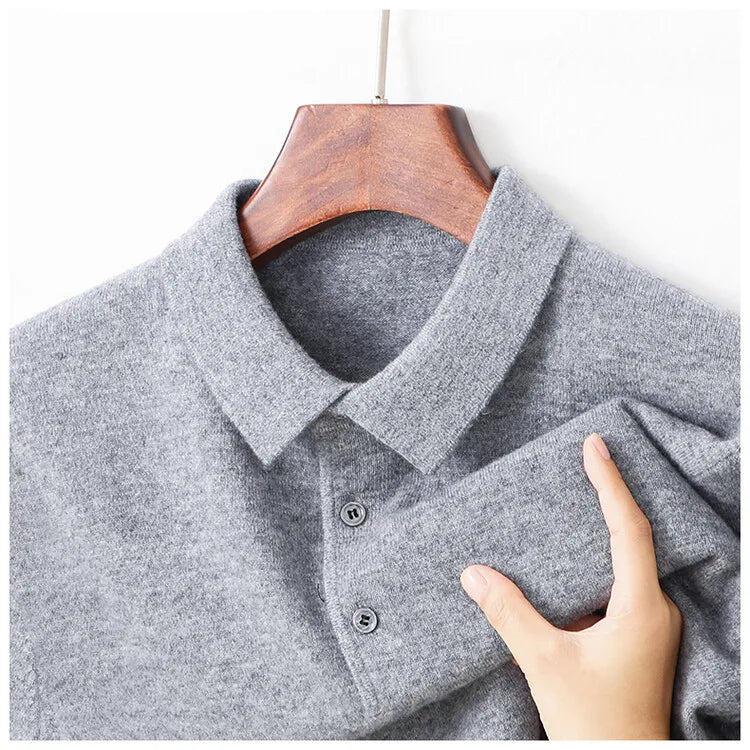 100% Wool. High-quality Men's Warm Sweater, Business Casual Stretchable POLO Shirt, Fall/winter Pullover Knitted Sweater.