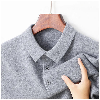 100% Wool. High-quality Men's Warm Sweater, Business Casual Stretchable POLO Shirt, Fall/winter Pullover Knitted Sweater.