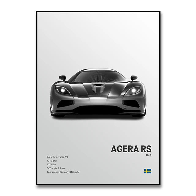 Famous Cars JESKO Canvas Wall Art Print Poster AGERA RS Decorative Mural Modern Home Decor Birthday Gift Unframed.
