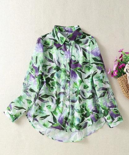 Ladies long sleeve shirt new style floral pattern shirt French style simple daily button casual women's top.