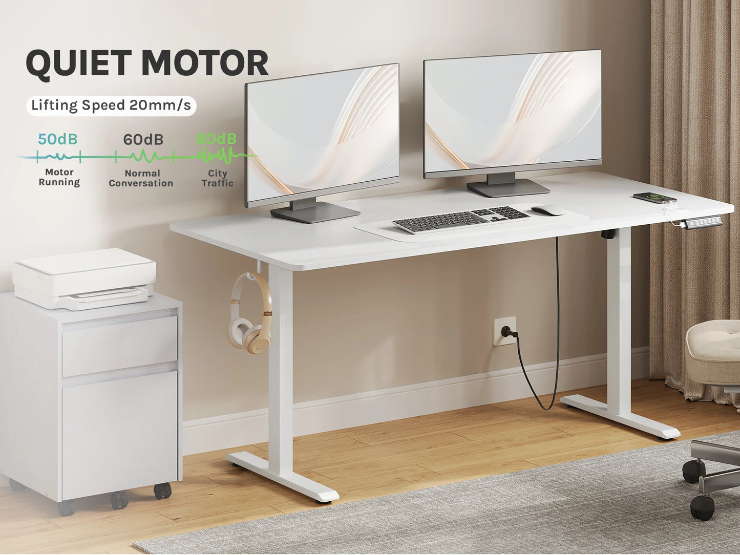 WOLTU Elektrischer stehender Computertisch, höhenverstellbarer, ergonomischer Arbeitstisch mit USB-Ladeanschluss und Speichersteuerung