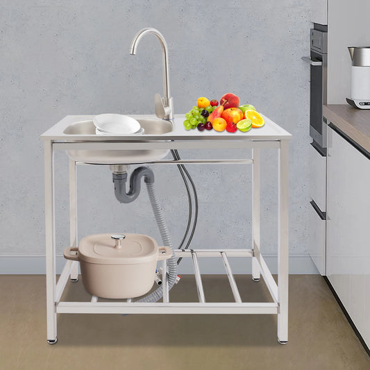 Freistehendes Waschbecken aus Edelstahl mit 360° °   Wasserhahn-Spüle mit Ablagefach, Handwaschstation für die Restaurantküche