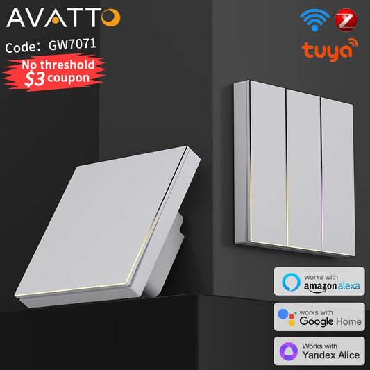 AVATTO Tuya WiFi/ZigBee EU Smart Licht Schalter 1/2/3/4Gang Taste Schalter mit Umgebungs Licht Funktioniert mit Alexa Google Home Alice.