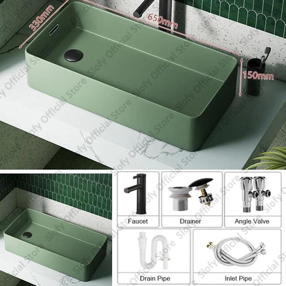 Grünes Haushalts-Hotel-Badezimmerwaschbecken, einfaches künstlerisches Keramik-Waschbecken über der Theke, Sockelwaschbecken, Balkon, Waschmaschine, Waschbecken