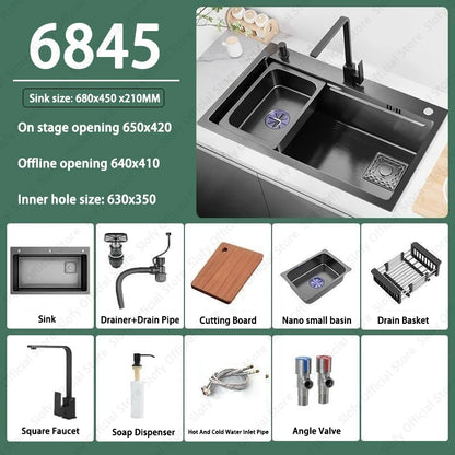 Multifunctional Kitchen Sink Large Capacity Single Bowl Stainless Steel Sink Vegetable Workstation With Faucet Drain Accessories
