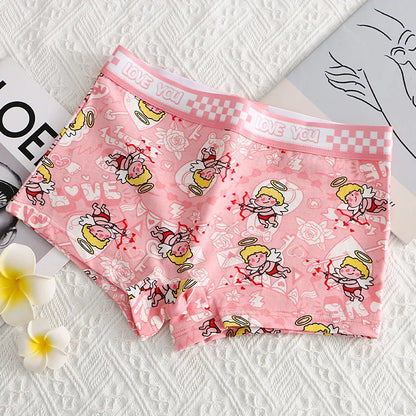 40S Cotton Women Panties Cartoon Shorts Sports Boxer Breathable Summer Sexy Underwear Mid-Waist Boyshort Female Student Pants.