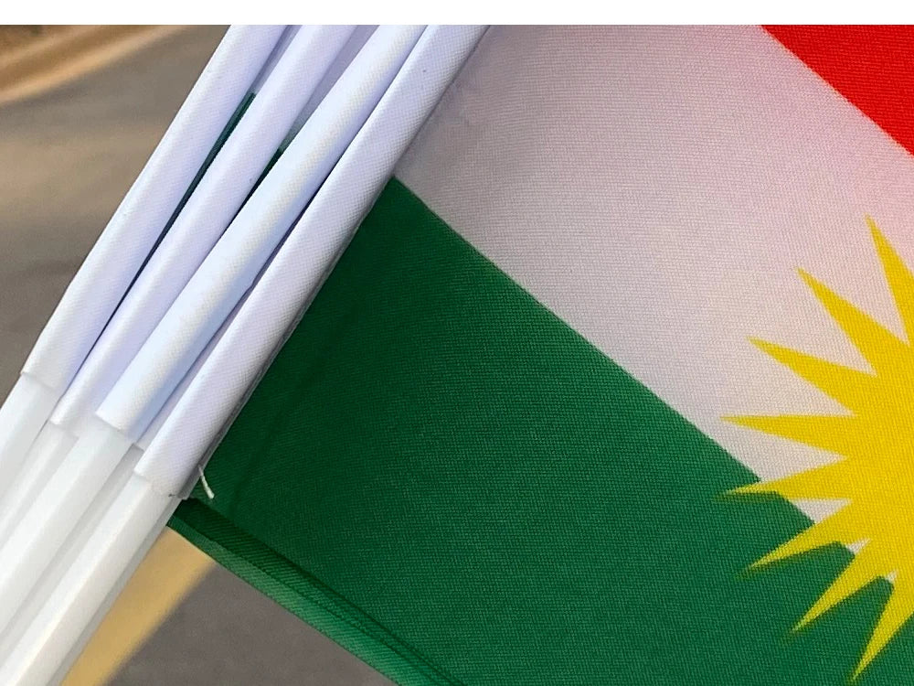 xvggdg  100pcs 14 * 21cm  plastic Stick Kurdish hand flag   waving  National   Kurdistan   banner.