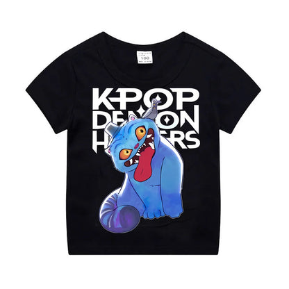 Kpop Demon Hunters Children's Clothing Short Sleeve T-shirt Cute Kpop Demon Hunters Tiger Harajuku Tshirt for Boys Girls.
