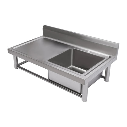 Küchenspüle mit 201 Stauraum, Edelstahlspüle mit Waschbecken, 100 x 60 x 93 cm, freistehendes kommerzielles Küchenspüle aus Edelstahl