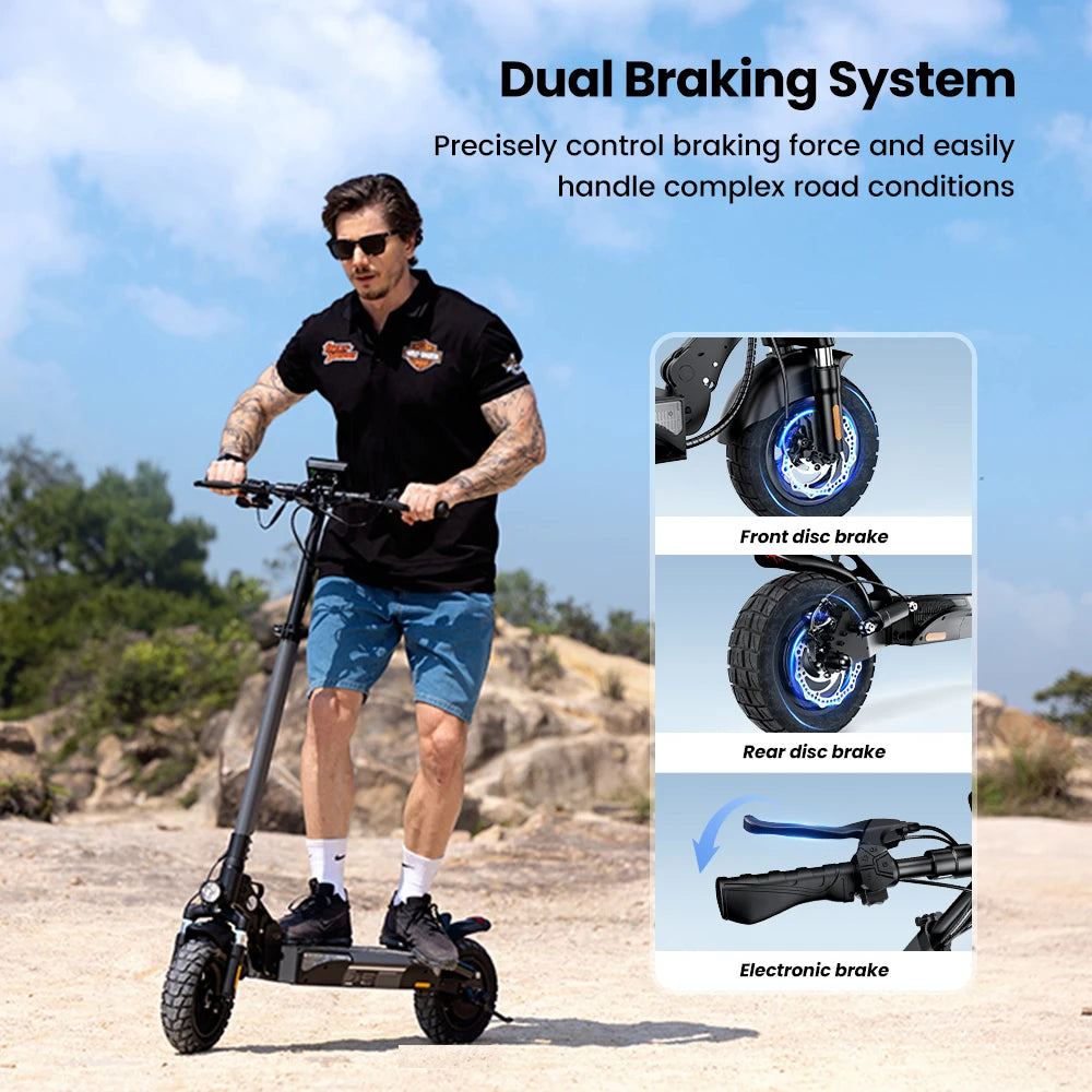 iScooter W9 Electric Scooter, 1000W Motor, 45km/h Max Speed, 45km Range, 48V 14Ah Battery, 10 inch Tires,Front & Rear Disc Brake.