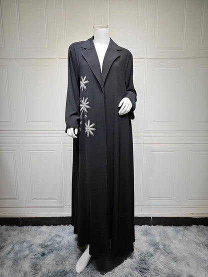 Ramadan Eid Black Open Muslim Dress Kimono Abaya Damen Dubai Luxury Islam Women Clothing Kebaya Kaftan Robe Femme Musulman Gown