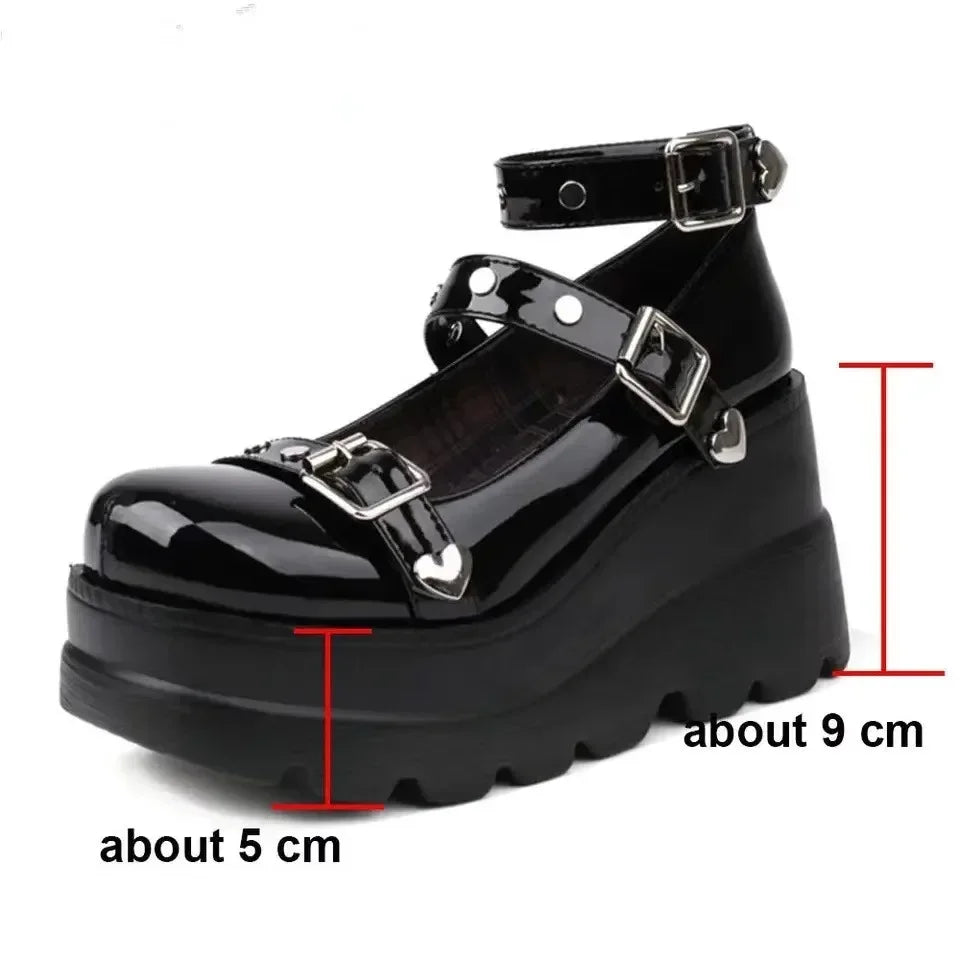 Women Pumps Mary Jane Super High Heel Platform Wedge Spring Ladies Sandals Belt Buckle Classic Sweet Punk Female Lolita Shoes.