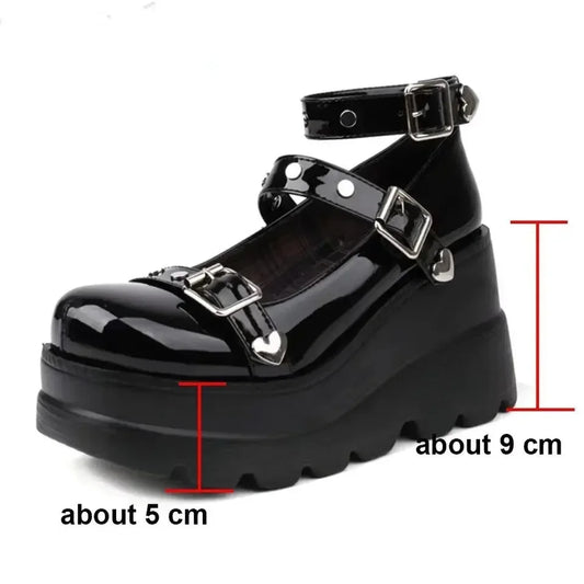 Women Pumps Mary Jane Super High Heel Platform Wedge Spring Ladies Sandals Belt Buckle Classic Sweet Punk Female Lolita Shoes.