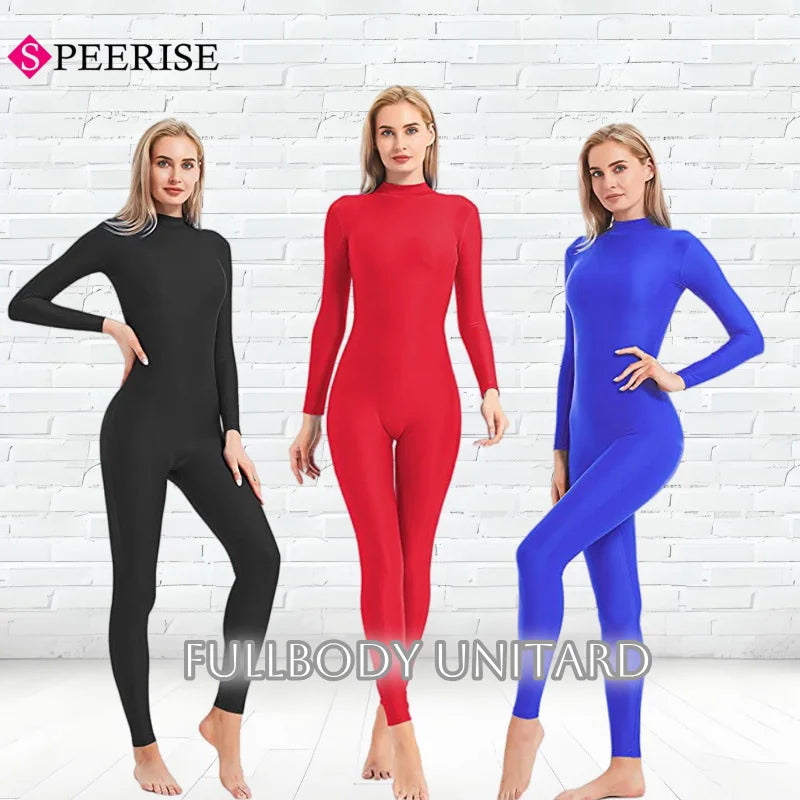 Unisex  Turtleneck Unitard Full Body Leotard  Long Sleeve Yoga Bodysuit Women Catsuit Daily Fitness Wear Cosplay Suits.