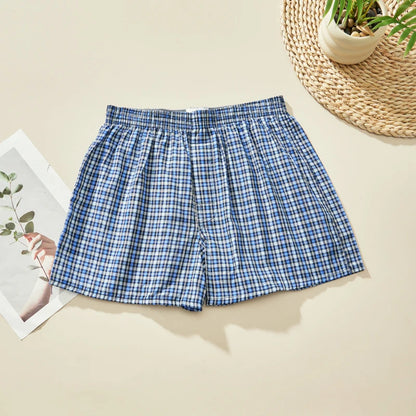 Herren-Boxershorts aus Baumwolle, atmungsaktiv, weich, bequem, elastischer Bund, karierte Boxershorts, Hosen für Herren, Zuhause, Alltag