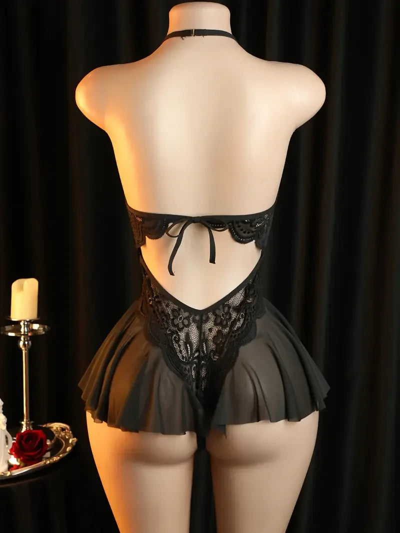 Sexy Lace Deep V Backless Underwear Hollow Out Transparent Bodysuit Crotchless Lingerie Teddies Babydoll Night Dress For XXX18.