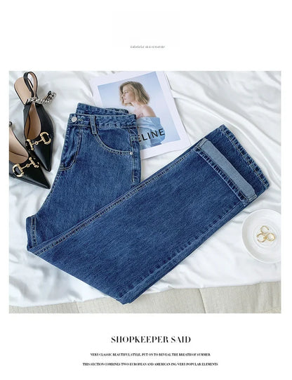 Vintage High-waisted Loose-fit Slimming Straight-leg Jeans For Women Trendy Long Trousers A Retro Flair.