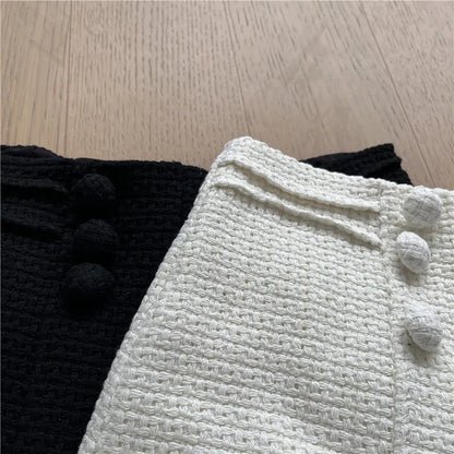 Autumn Winter New Woven Tweed Fungus Edge Buckle Shorts Femininity Versatile High Waist Pure Desire Wind Boots Short Pants.