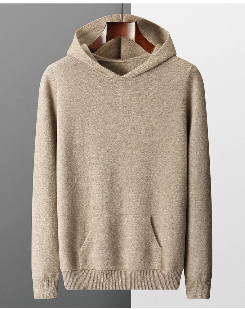 One-piece Hat with Pocket Men's Pullover 100% Cashmere Knitted Sweater Casual Comfortable Top Base Shirt Men's Clothing.