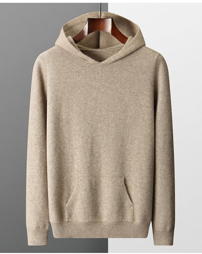 One-piece Hat with Pocket Men's Pullover 100% Cashmere Knitted Sweater Casual Comfortable Top Base Shirt Men's Clothing.