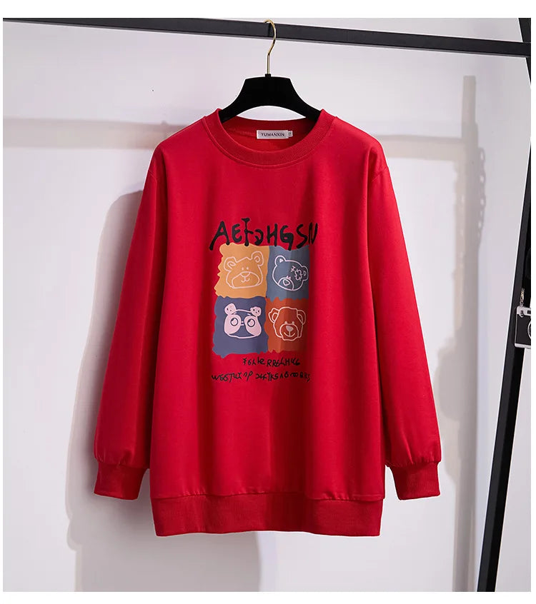 175Kg Plus Größe frauen Fehlschlag 170 Frühling Herbst Neue Lose Rundhals Cartoon Sweatshirt 6XL 7XL 8XL 9XL 10XL 11XL 6 Farben