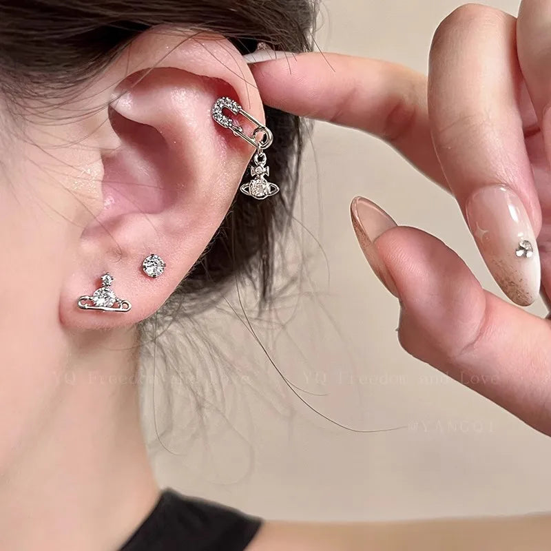 1 PCS Cute Pink Zircon Crystal Ear Bone Nail 316L Medical Titanium Steel Star Stud Earrings for Women Y2K Punk Piercing Jewelry.