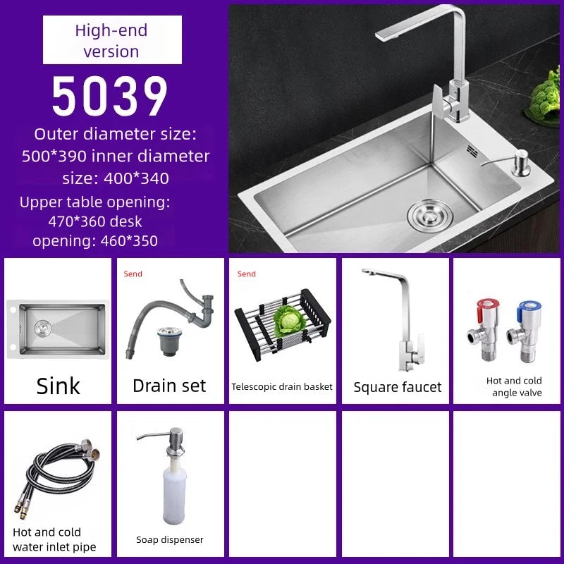 Stainless Steel Kitchen Sink Transversal Side Holes Large Size Single Slot Household Cafeteria Dish and Wash Vegetable Basin