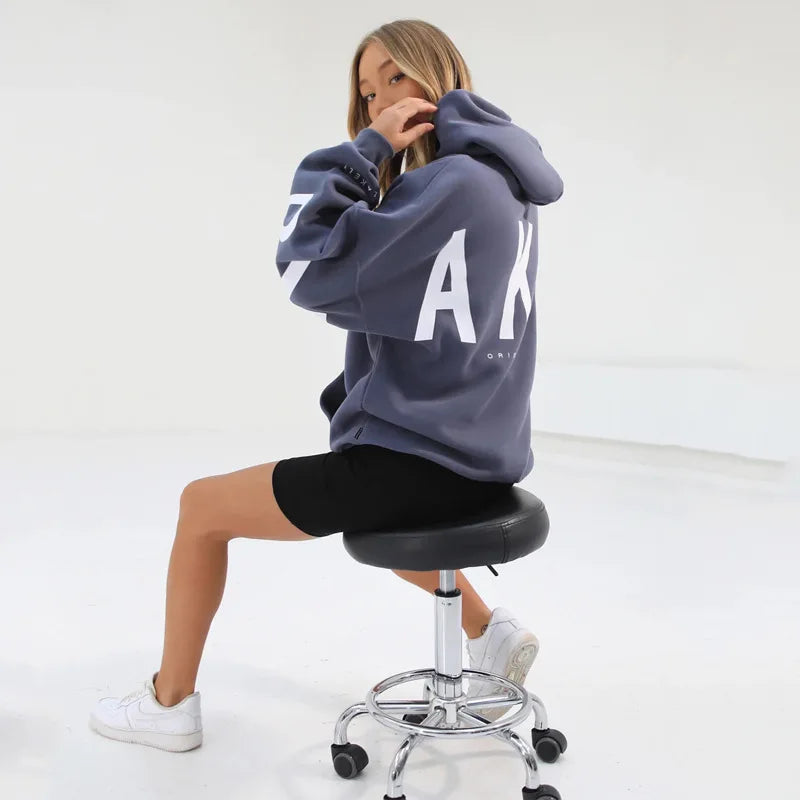 American Retro Letter Print Oversized Sweatshirt Women Harajuku Y2K Trendy Streetwear Top Chic Colorful Versatile Casual Hoodie.