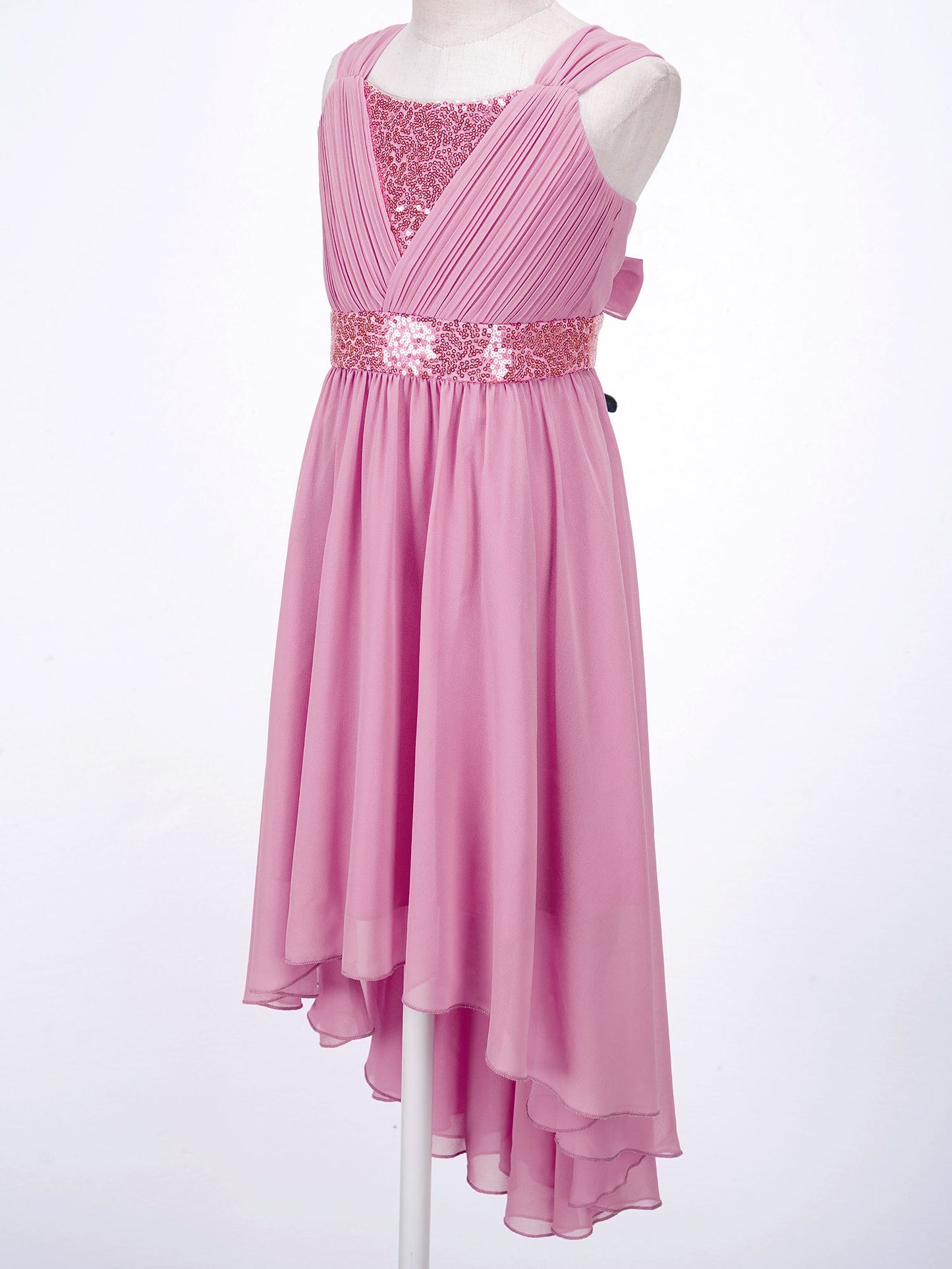 Kinder Blumenmädchenkleid Ärmellos Pailletten Hi-Low-Saum Abendkleid Elegantes Chiffon Prinzessin Geburtstag Formales Hochzeitskleid.