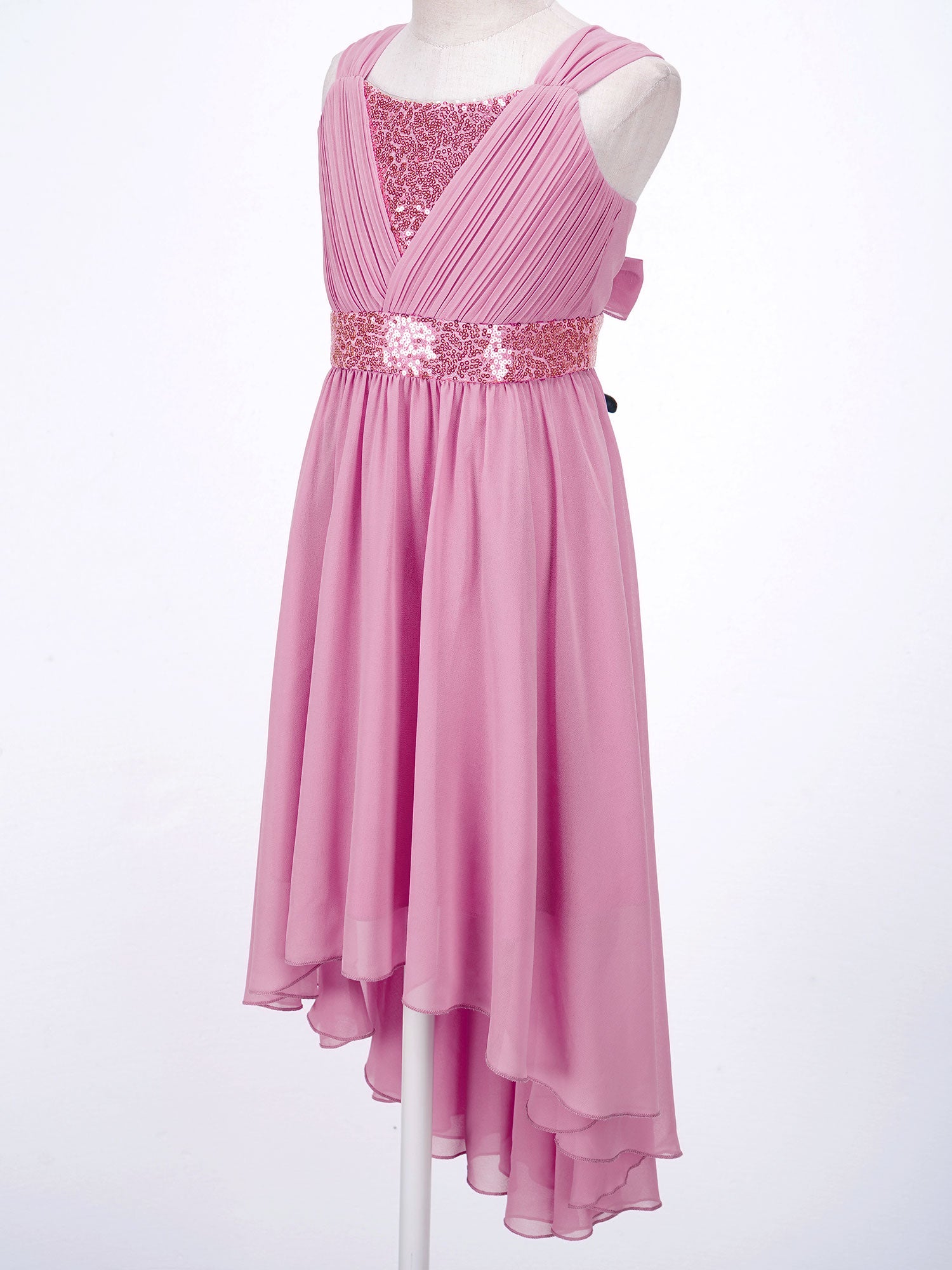 Kinder Blumenmädchenkleid Ärmellos Pailletten Hi-Low-Saum Abendkleid Elegantes Chiffon Prinzessin Geburtstag Formales Hochzeitskleid.