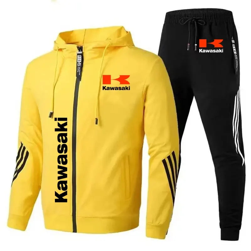 Kawasaki Motorcycle Racing Team Men Hoodie Pant Sets Spring Autumn Casual Male Zipper Sweatshirt Pants Suit 2024 Sport Coat Set.