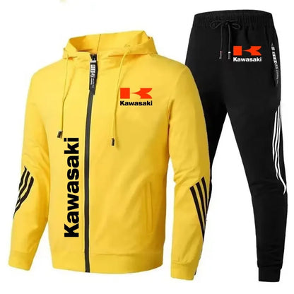 Kawasaki Motorcycle Racing Team Men Hoodie Pant Sets Spring Autumn Casual Male Zipper Sweatshirt Pants Suit 2024 Sport Coat Set.