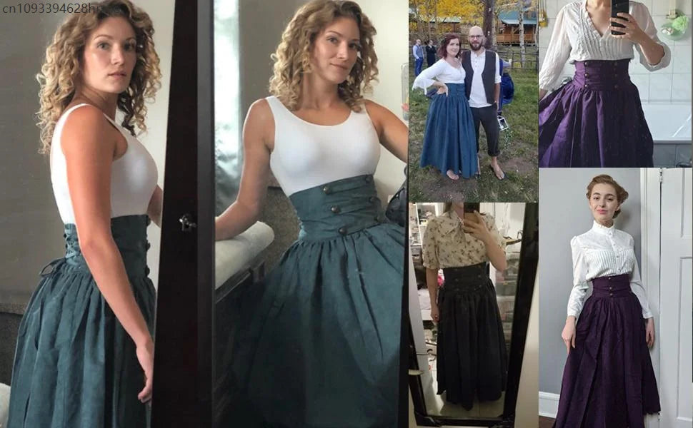 Women Renaissance Skirt Steampunk Vintage Lolita Gothic Victorian Empire High Waist Walking Skirts.